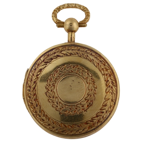 1145 - A Georgian locket pendant, unmarked gold settings with bright-cut engraved laurel decoration and rel... 