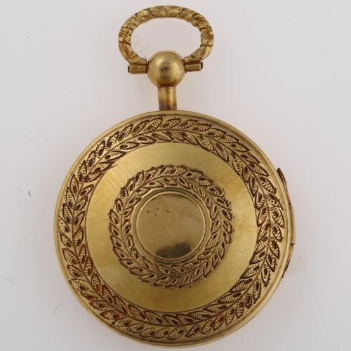 1145 - A Georgian locket pendant, unmarked gold settings with bright-cut engraved laurel decoration and rel... 