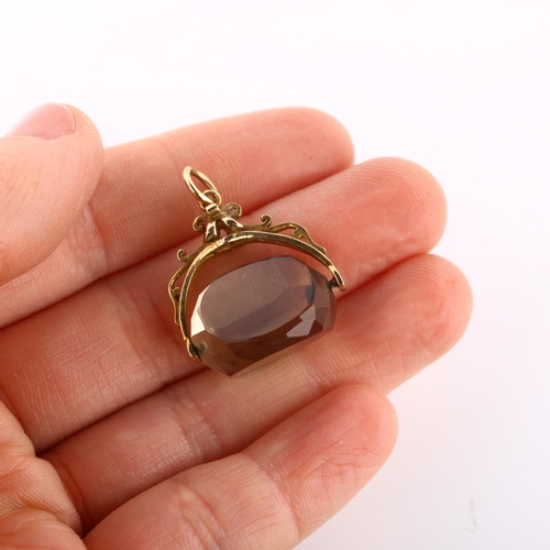 1283 - A mid-20th century 9ct gold smoky quartz swivel fob, hallmarks London 1969, width 21.6mm, 6.1g