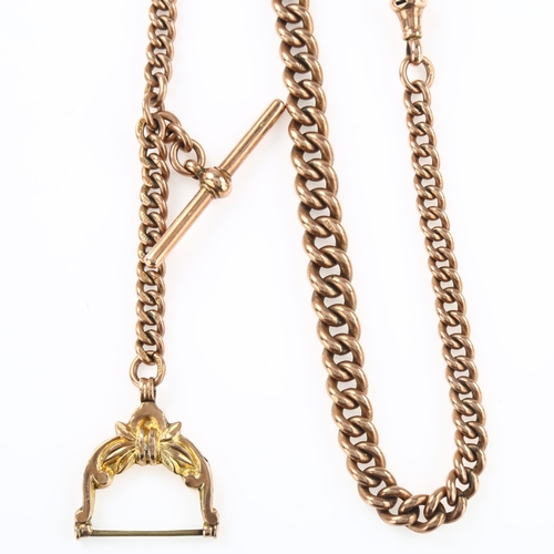 1161 - An early 20th century 9ct rose gold graduated curb link Albert chain necklace, with 9ct T-bar dog cl... 