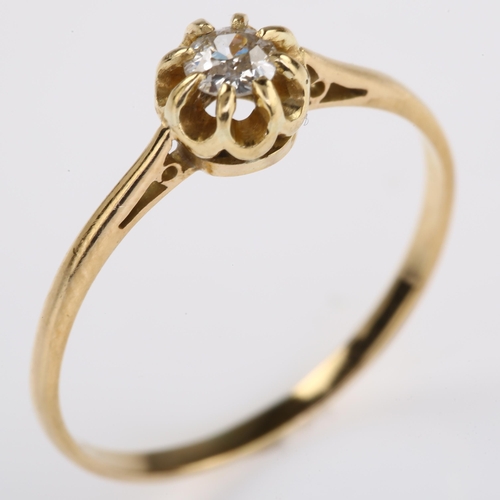 1173 - An Antique 18ct gold 0.15ct solitaire diamond gypsy ring, set with old European-cut diamond, setting... 