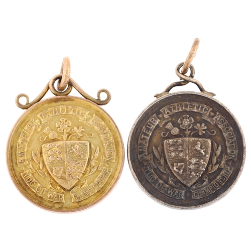 1180 - 2 early 20th century Amateur Athletic Association Tug-of-War Championship medals, comprising 9ct gol... 