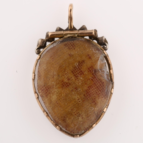 1185 - A Georgian diamond and hairwork double-sided locket pendant, pear shape with unmarked gold and silve... 