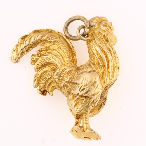 1191 - A mid-20th century 9ct gold figural cockerel pendant, realistically modelled, hallmarks London 1963,... 