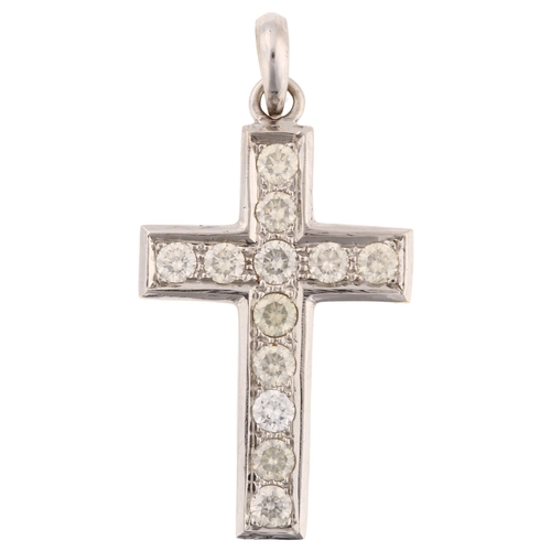 1193 - A modern 14ct white gold diamond cross pendant, set with modern round brilliant-cut diamonds, total ... 