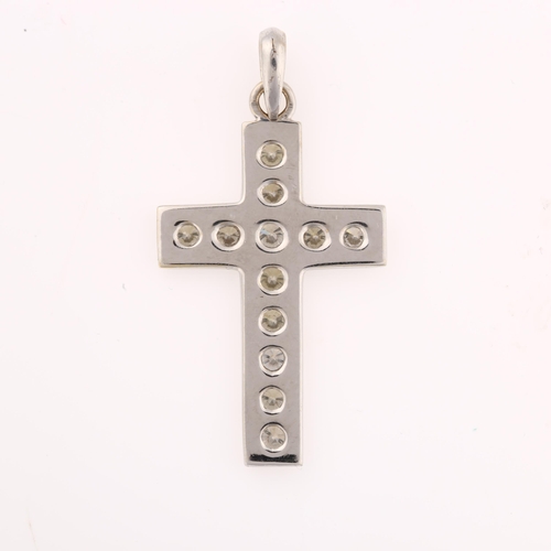 1193 - A modern 14ct white gold diamond cross pendant, set with modern round brilliant-cut diamonds, total ... 