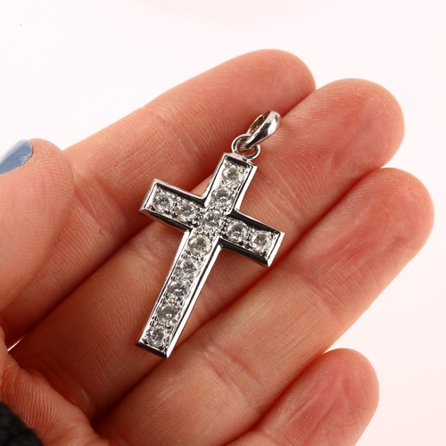 1193 - A modern 14ct white gold diamond cross pendant, set with modern round brilliant-cut diamonds, total ... 