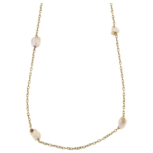 1201 - An Antique 9ct gold Baroque pearl spacer chain necklace, length 50cm, 4g