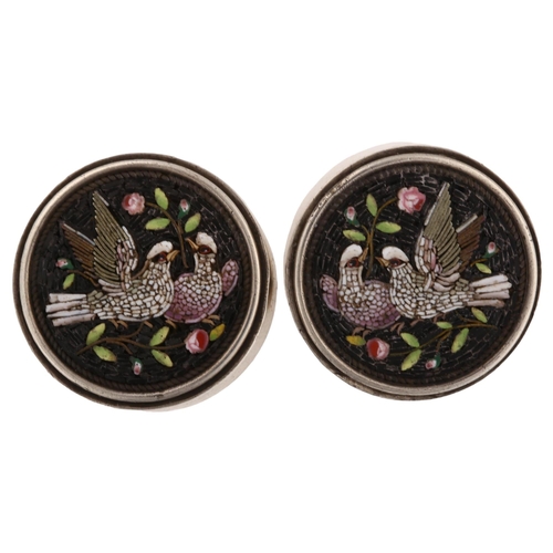 1204 - A pair of Italian Grand Tour micro-mosaic doves dress studs, diameter 20.1mm, 12g