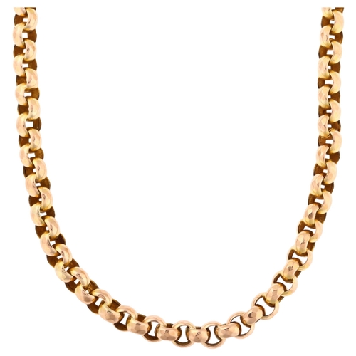 1208 - An Antique 9ct rose gold faceted belcher link chain necklace, with 2 x 9ct dog clips, necklace lengt... 