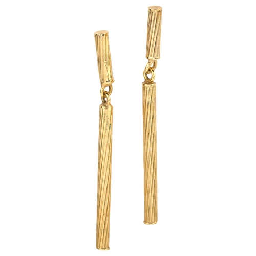 1223 - A pair of 9ct gold spiral tube drop earrings, height 47.1mm, 1.8g