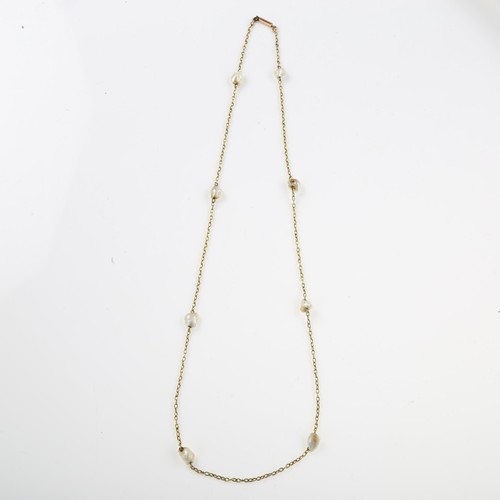 1201 - An Antique 9ct gold Baroque pearl spacer chain necklace, length 50cm, 4g