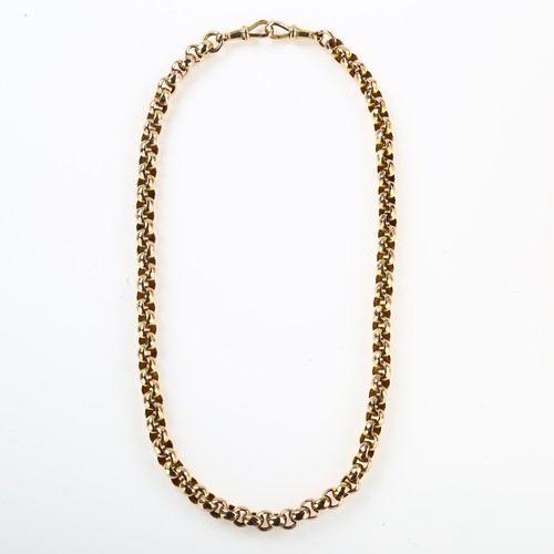 1208 - An Antique 9ct rose gold faceted belcher link chain necklace, with 2 x 9ct dog clips, necklace lengt... 