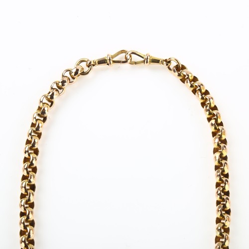 1208 - An Antique 9ct rose gold faceted belcher link chain necklace, with 2 x 9ct dog clips, necklace lengt... 