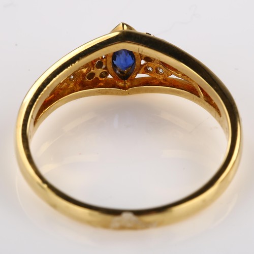 1209 - A Continental 18ct gold synthetic sapphire and diamond dress ring, set with marquise sapphire and mo... 