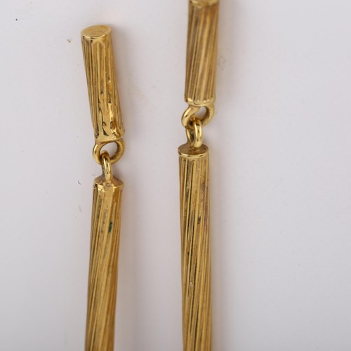 1223 - A pair of 9ct gold spiral tube drop earrings, height 47.1mm, 1.8g