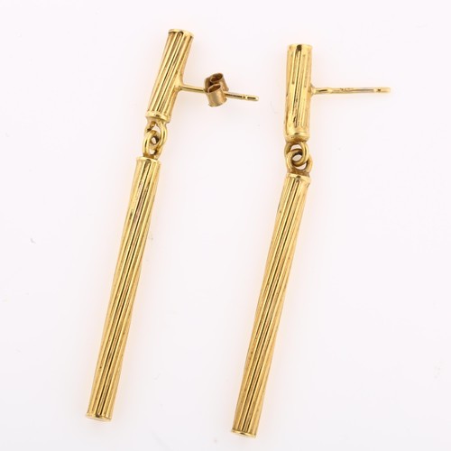 1223 - A pair of 9ct gold spiral tube drop earrings, height 47.1mm, 1.8g