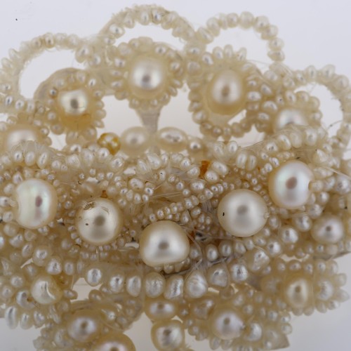 1225 - A Victorian seed pearl and mother-of-pearl openwork brooch, brooch length 39.6mm, 6.8g