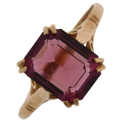 1238 - A late 20th century 9ct gold amethyst dress ring, set with emerald step-cut amethyst, hallmarks Birm... 