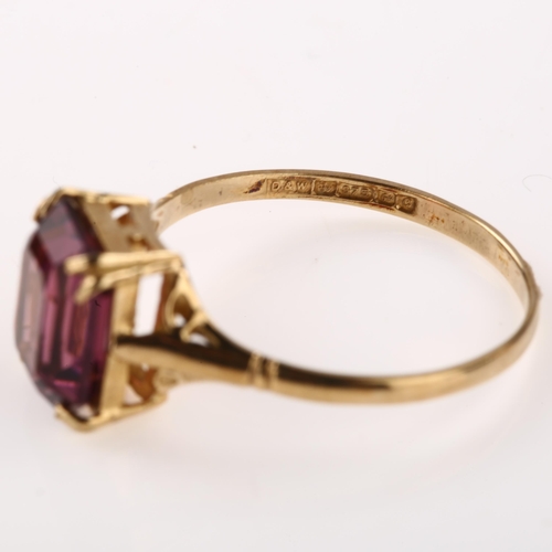 1238 - A late 20th century 9ct gold amethyst dress ring, set with emerald step-cut amethyst, hallmarks Birm... 