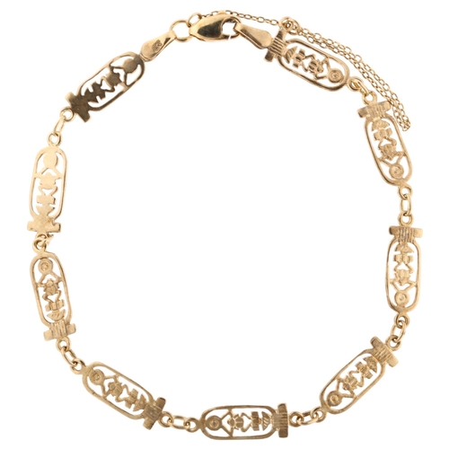 1242 - A modern 9ct gold Egyptian design panel bracelet, length 18cm, 4.7g