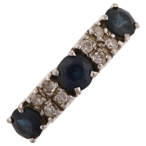 1245 - A 14ct gold sapphire and diamond half hoop ring, set with round-cut sapphires and single-cut diamond... 