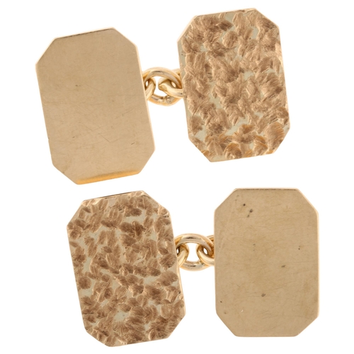 1248 - A pair of late 20th century 9ct gold cufflinks, with textured and polished decoration, maker's marks... 