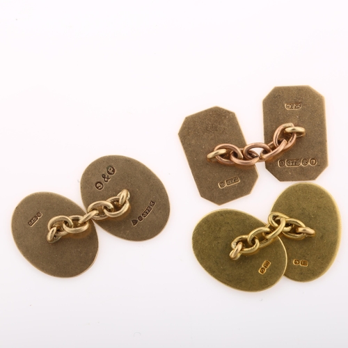 1258 - 3 x gold single cufflinks, comprising 18ct (5.3g), and 9ct (7.8g)