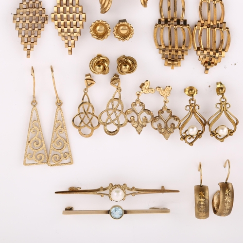 1259 - Various 9ct gold jewellery, including earrings, brooches etc, 25.4g gross