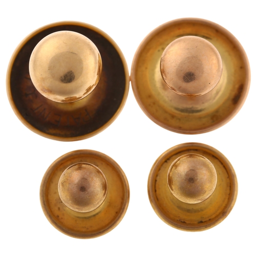 1260 - 4 gold dress studs, comprising 15ct (1.1g), and 9ct (2.1g)