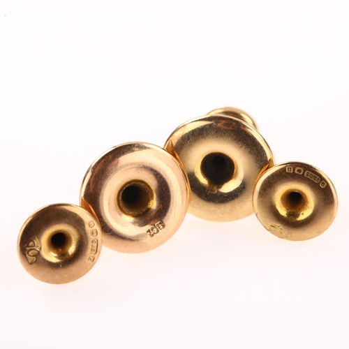 1260 - 4 gold dress studs, comprising 15ct (1.1g), and 9ct (2.1g)