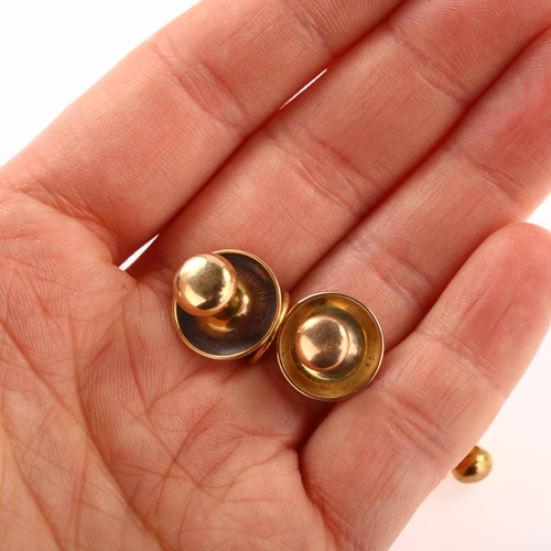 1260 - 4 gold dress studs, comprising 15ct (1.1g), and 9ct (2.1g)