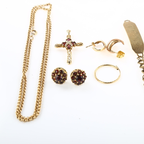 1261 - Various 9ct gold jewellery, including ruby cross pendant, belcher link chain necklace etc, 20.2g gro... 