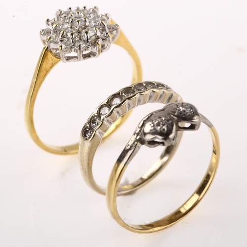 1265 - 3 x 18ct gold diamond rings, sizes H, N and O, 5.9g total (3)