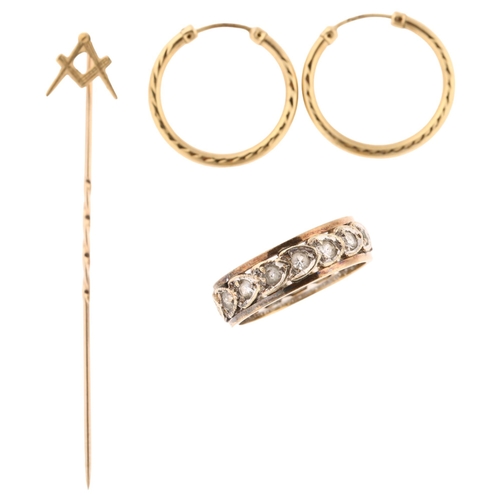 1270 - Various jewellery, including 9ct gold Masonic tie pin and earrings (1.2g), and a 9ct gold and silver... 