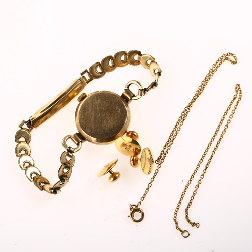 1272 - Various 9ct gold jewellery, including Cyma lady's wristwatch, dress studs etc, 5.5g weighable