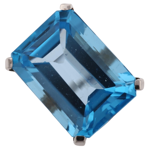 1274 - A modern 9ct white gold blue topaz dress ring, topaz length 16.3mm, size N, 5.3g