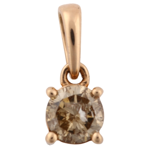 1287 - A modern 9ct rose gold 0.5ct solitaire champagne diamond pendant, prong set with modern round brilli... 