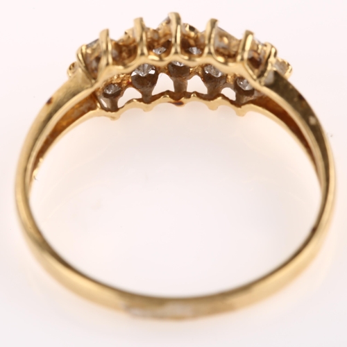 1289 - A 14ct gold diamond dress ring, set with Princess-cut diamonds, setting height 6.7mm, size P, 2.3g