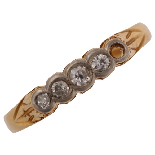 1290 - An early 20th century 18ct gold graduated five stone diamond half hoop ring, set with single and mod... 