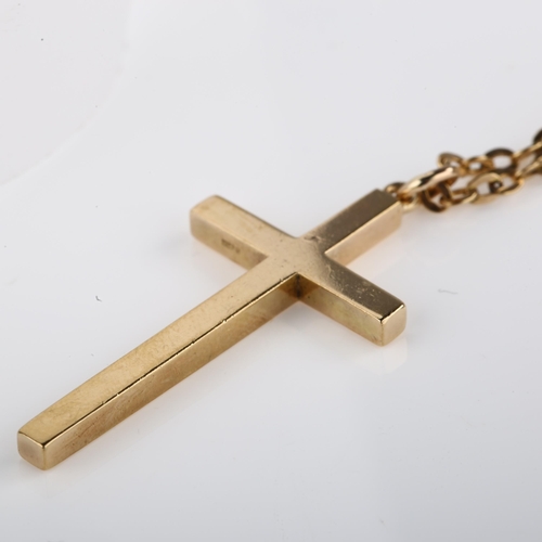 1297 - A mid-20th century 9ct gold cross pendant necklace, on 9ct chain, maker's marks L & Co, hallmarks Bi... 