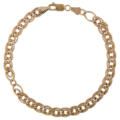 1299 - An Italian 9ct two-colour gold double hollow curb link chain bracelet, length 18cm, 5.1g