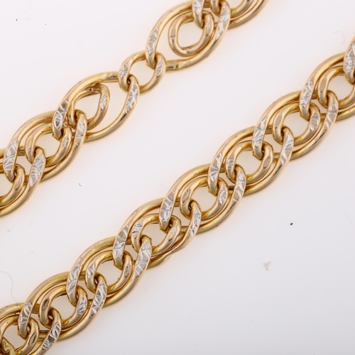 1299 - An Italian 9ct two-colour gold double hollow curb link chain bracelet, length 18cm, 5.1g