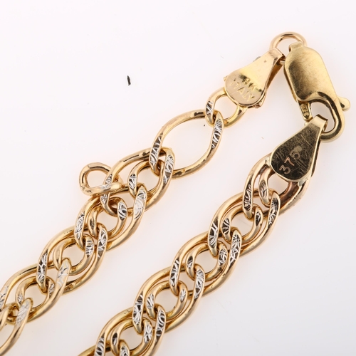 1299 - An Italian 9ct two-colour gold double hollow curb link chain bracelet, length 18cm, 5.1g