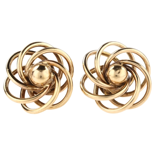 1300 - A pair of 9ct gold spiral openwork earrings with stud fittings, maker's marks C and F, earring diame... 