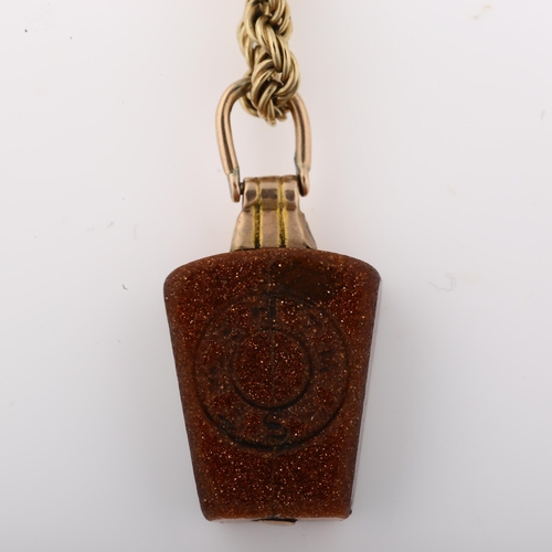 1303 - A Victorian Masonic gold stone pendant necklace, circa 1890, on later 9ct rope twist chain, pendant ... 