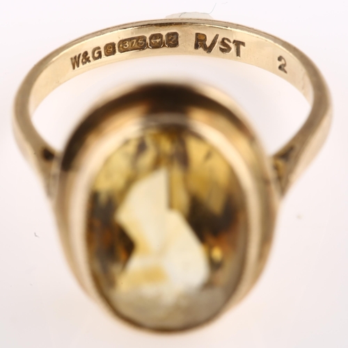 1310 - A mid-20th century 9ct gold citrine dress ring, set with oval mixed-cut citrine, hallmarks Birmingha... 