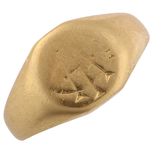 1315 - An early 20th century 18ct gold signet ring, with engraved monogram and inscription inside shank 