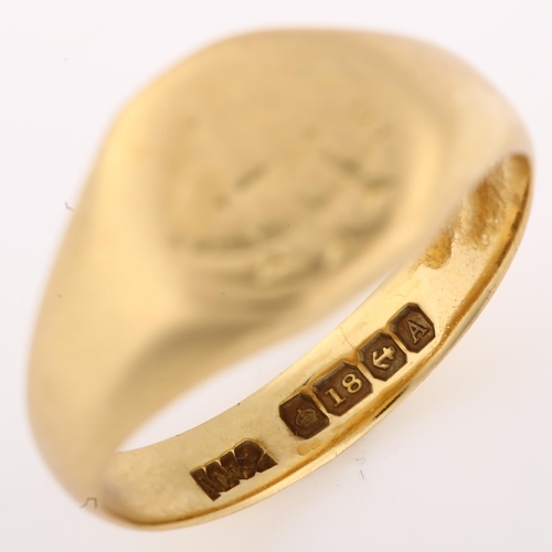 1315 - An early 20th century 18ct gold signet ring, with engraved monogram and inscription inside shank 