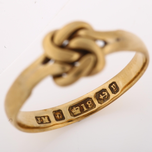 1318 - A late 19th century 18ct gold knot ring, maker's marks JM, hallmarks Birmingham 1898, setting height... 